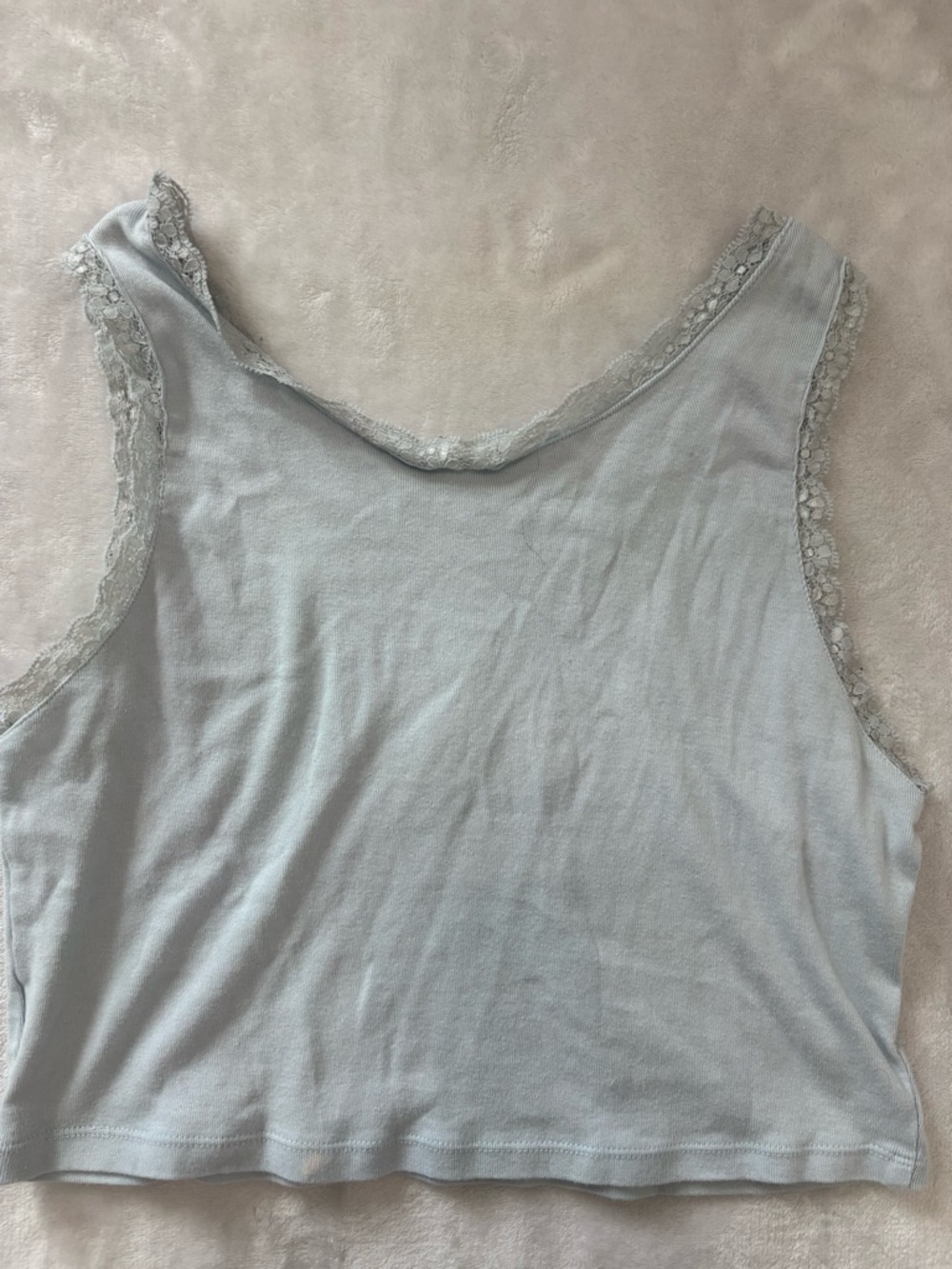 Lace-Trim Light Blue Florida Palm Tank Crop Top - Picture 3 of 3